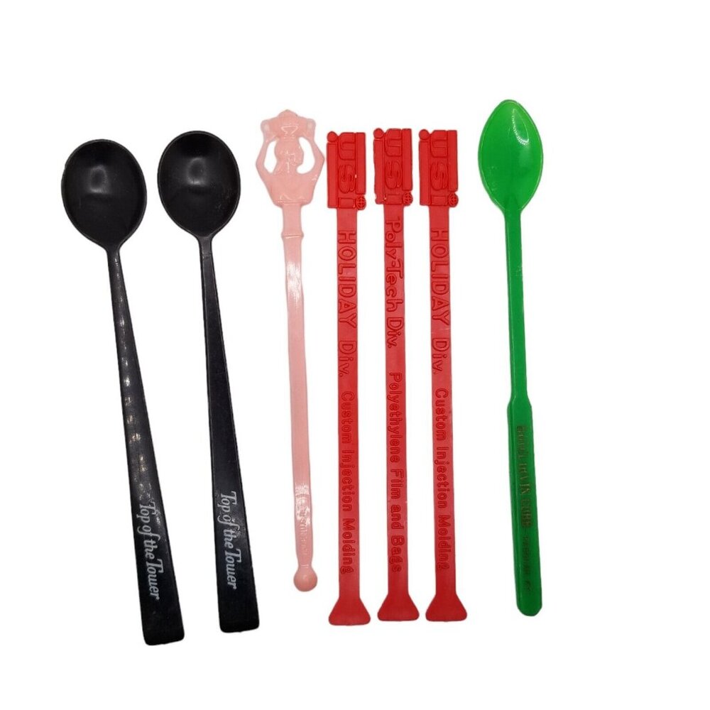Vintage Plastic Drink Stirrer Swizzle Sticks Bar Hotel Advertising Barware Spoon